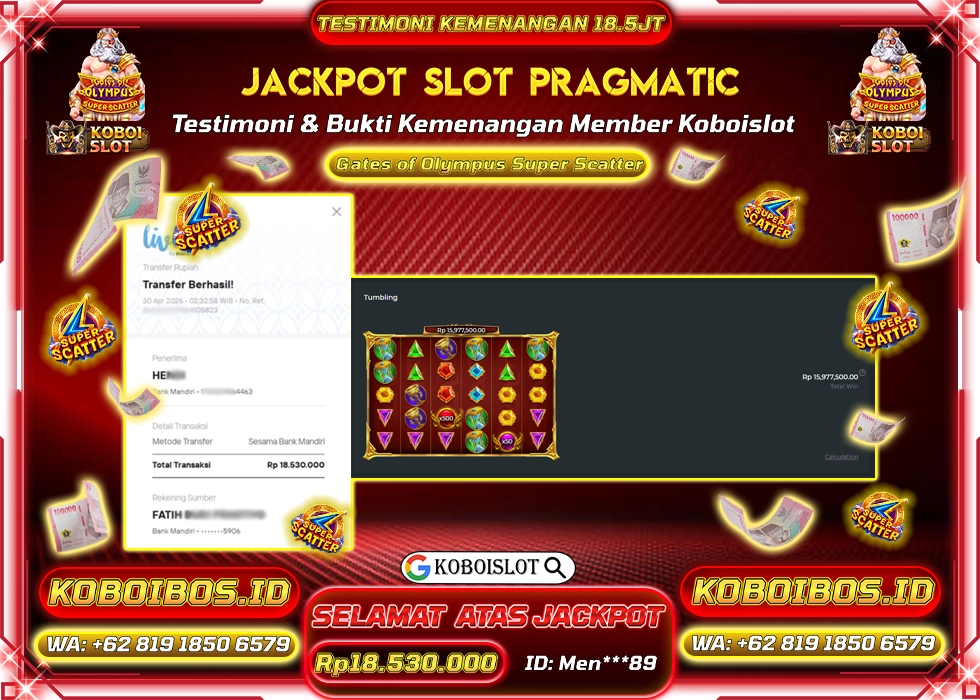 BUKTI KEMENANGAN SLOT GACOR GATES OF OLYMPUS SUPER SCATTER Rp18.530.000,- LUNAS