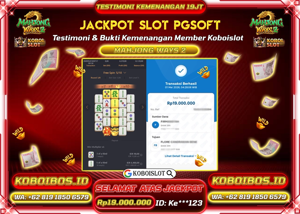 BUKTI KEMENANGAN Ke*** SLOT GACOR MAHJONG WAYS 2 Rp19.000.000,- LUNAS