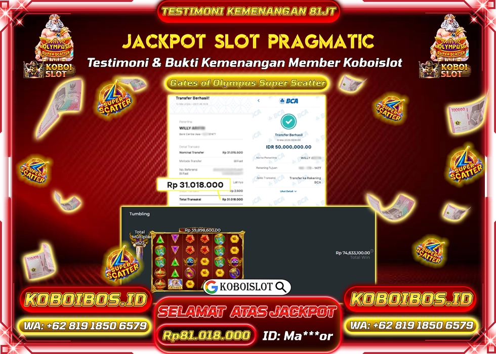 BUKTI KEMENANGAN SLOT GACOR GATES OF OLYMPUS SUPER SCATTER Rp81.018.000,- LUNAS