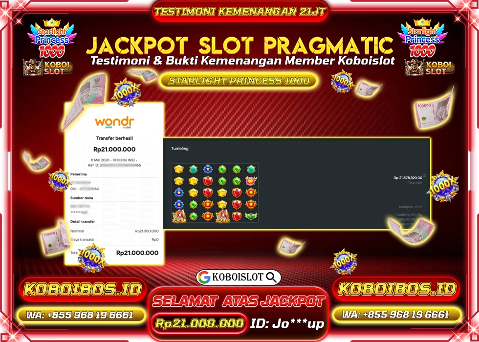 BUKTI KEMENANGAN ID Jo*** SLOT GACOR STARLIGHT PRINCESS 1000 Rp21.000.000,- LUNAS