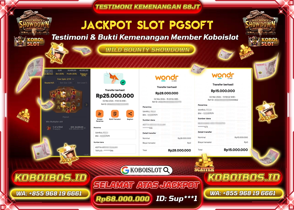 BUKTI KEMENANGAN SLOT GACOR WILD BOUNTY SHOWDOWN Rp68.000.000,- LUNAS