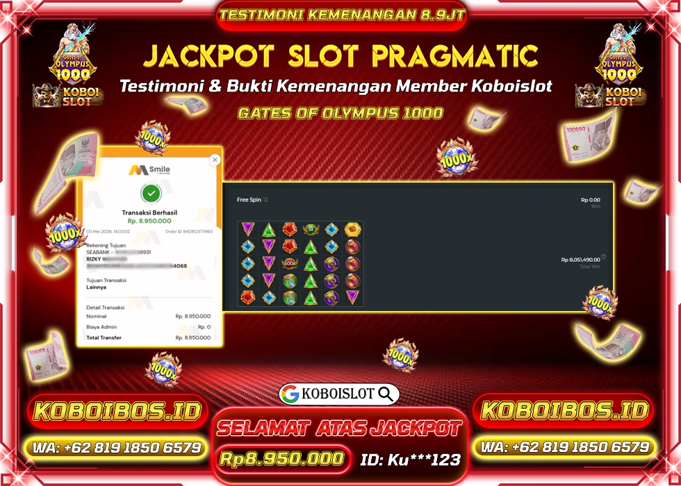 BUKTI KEMENANGAN SLOT GACOR GATES OF OLYMPUS 1000 Rp8.950.000,- LUNAS