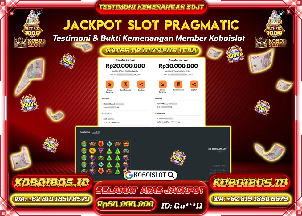 BUKTI KEMENANGAN Gu*** SLOT GACOR GATES OF OLYMPUS 1000 Rp50.000.000,- LUNAS