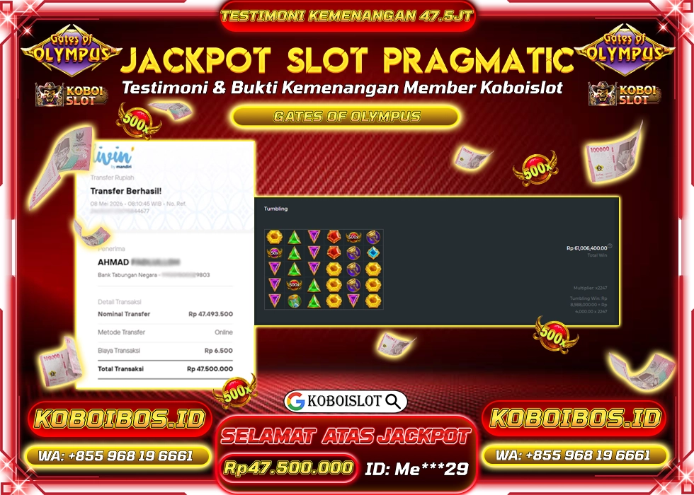 BUKTI KEMENANGAN SLOT GACOR GATES OF OLYMPUS Rp47.500.000,- LUNAS