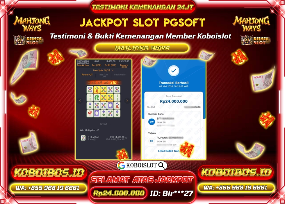 BUKTI KEMENANGAN Id bir*** SLOT GACOR MAHJONG WAYS 1 Rp24.000.000,- LUNAS