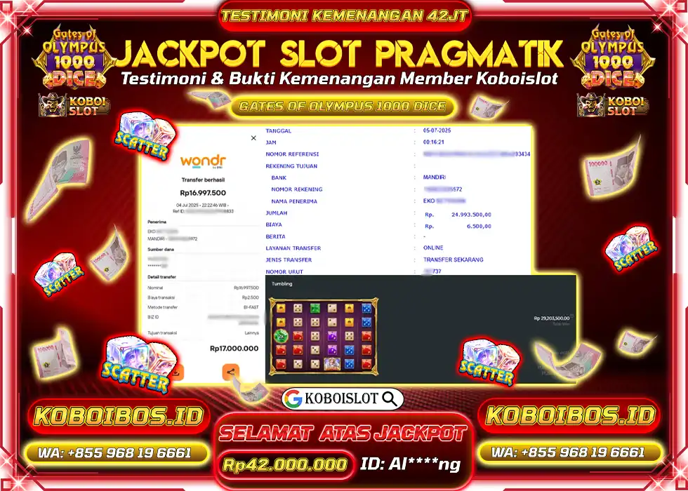BUKTI KEMENANGAN SLOT GACOR GATES OF OLYMPUS 1000 DICE Rp42.000.000,- LUNAS