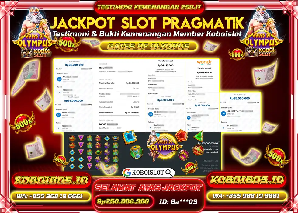 BUKTI KEMENANGAN SLOT GACOR GATES OF OLYMPUS Rp250.000.000,- LUNAS