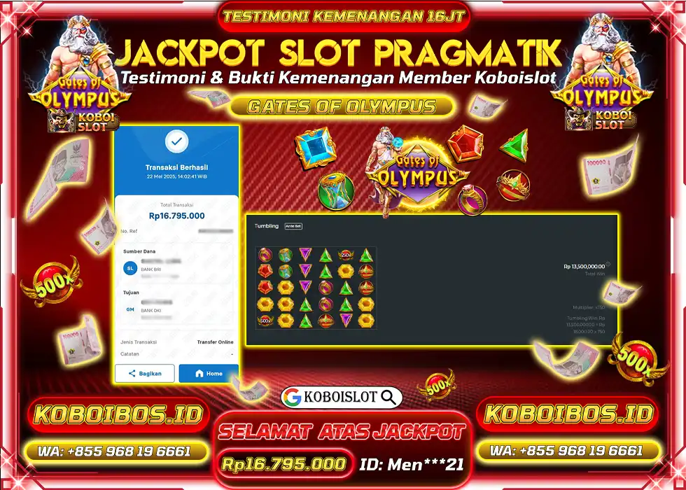 BUKTI KEMENANGAN SLOT GACOR GATES OF OLYMPUS KOBOISLOT Rp16.795.000,- LUNAS