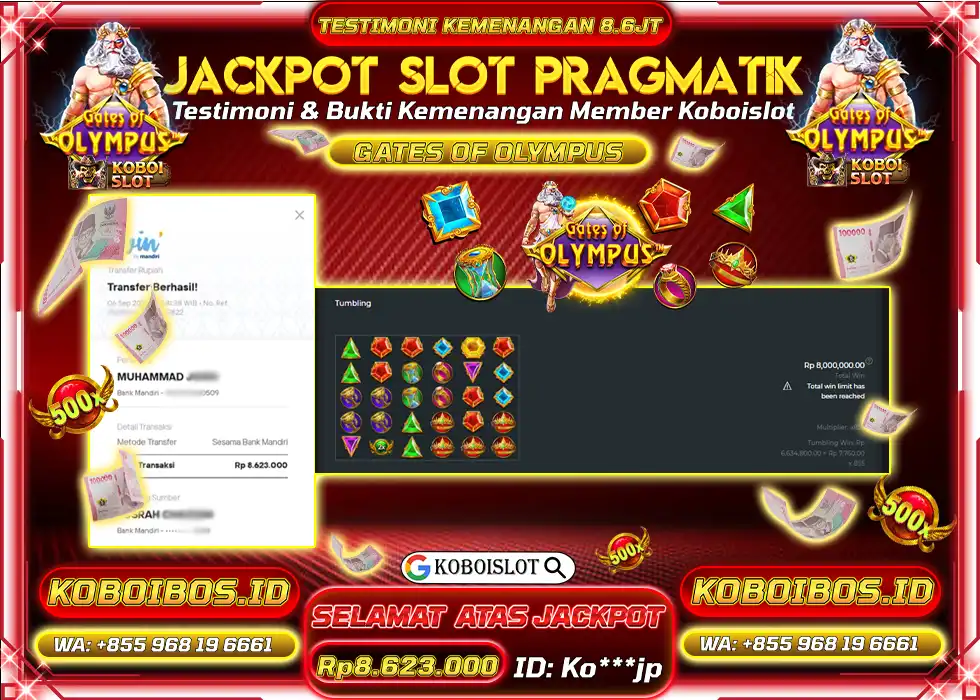 BUKTI KEMENANGAN SLOT GACOR GATES OF OLYMPUS Rp8.623.000,- LUNAS