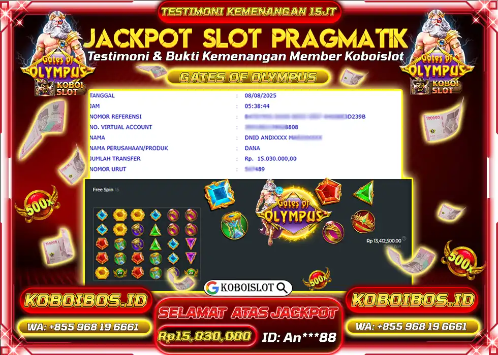 BUKTI KEMENANGAN SLOT GACOR GATES OF OLYMPUS Rp15.030.000,- LUNAS