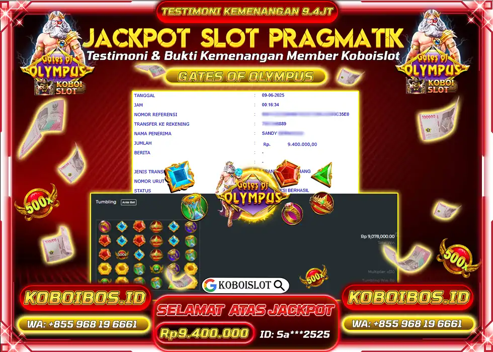 BUKTI KEMENANGAN SLOT GACOR GATES OF OLYMPUS Rp9.400.000,- LUNAS