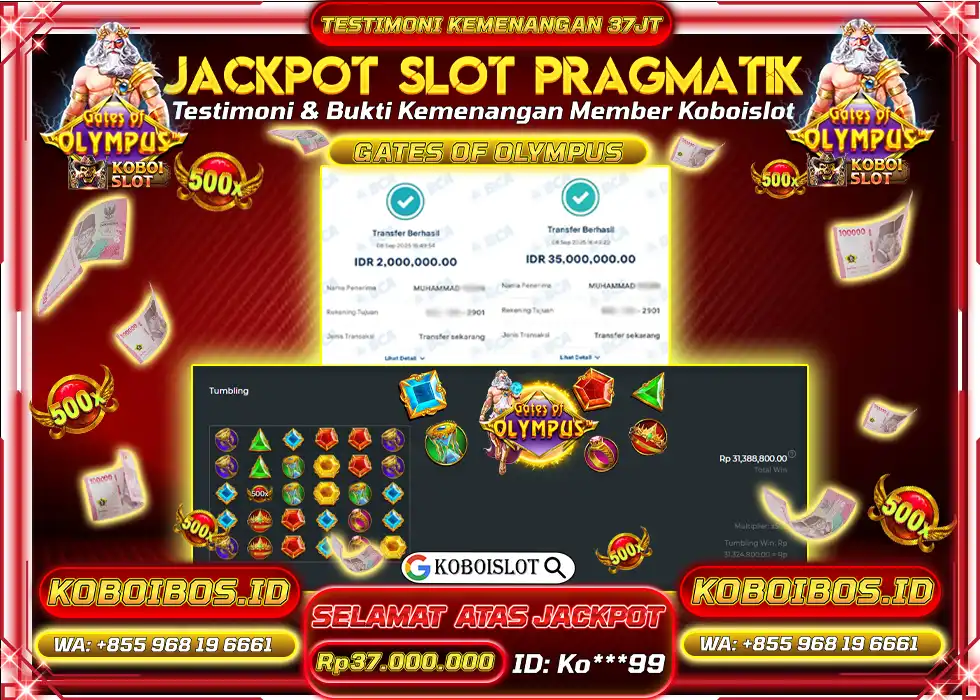 BUKTI KEMENANGAN SLOT GACOR GATES OF OLYMPUS Rp37.000.000,- LUNAS