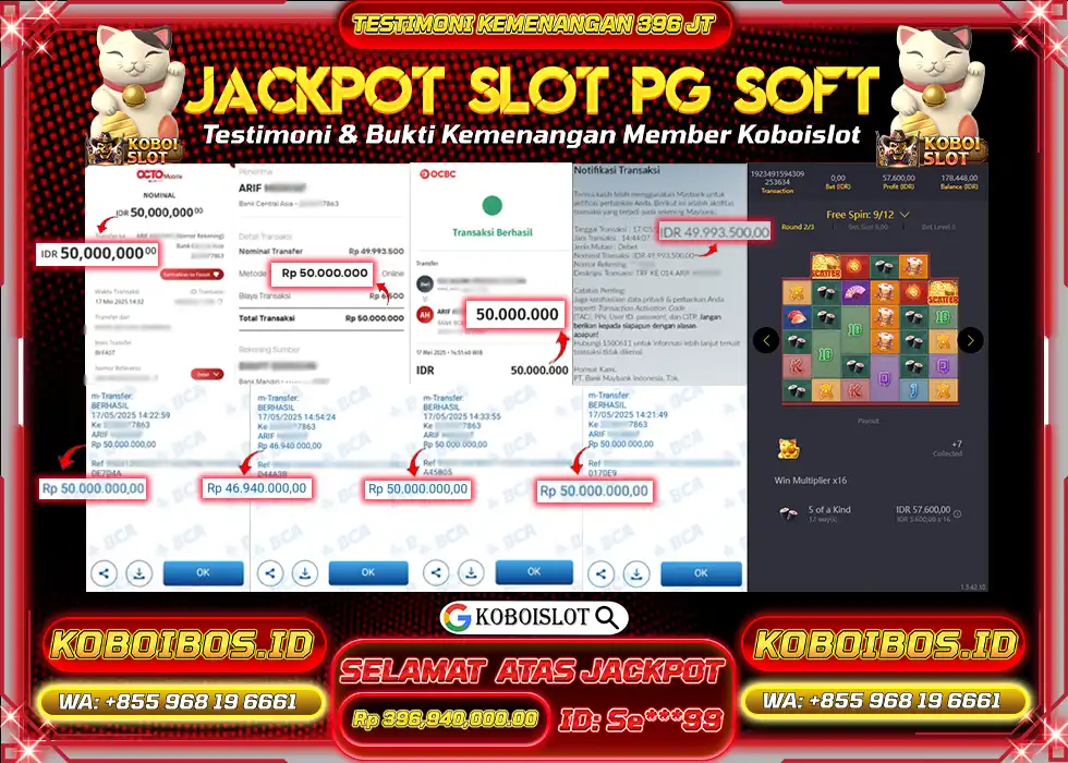 BUKTI KEMENANGAN SLOT GACOR LUCKY NEKO KOBOISLOT Rp396.940.000,- LUNAS