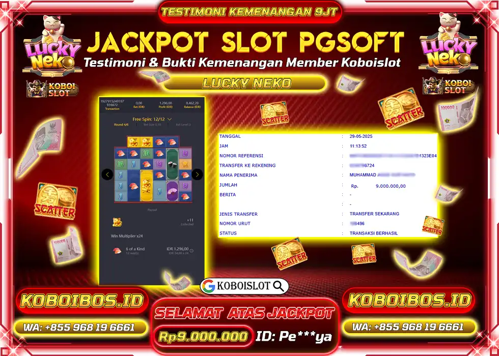 BUKTI KEMENANGAN SLOT GACOR LUCKY NEKO Rp9.000.000,- LUNAS