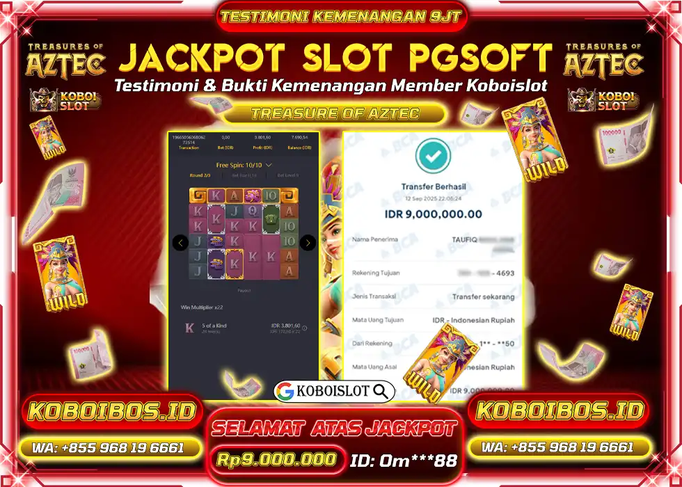 BUKTI KEMENANGAN Om*** SLOT GACOR TREASURE OF AZTEC Rp9.000.000,- LUNAS
