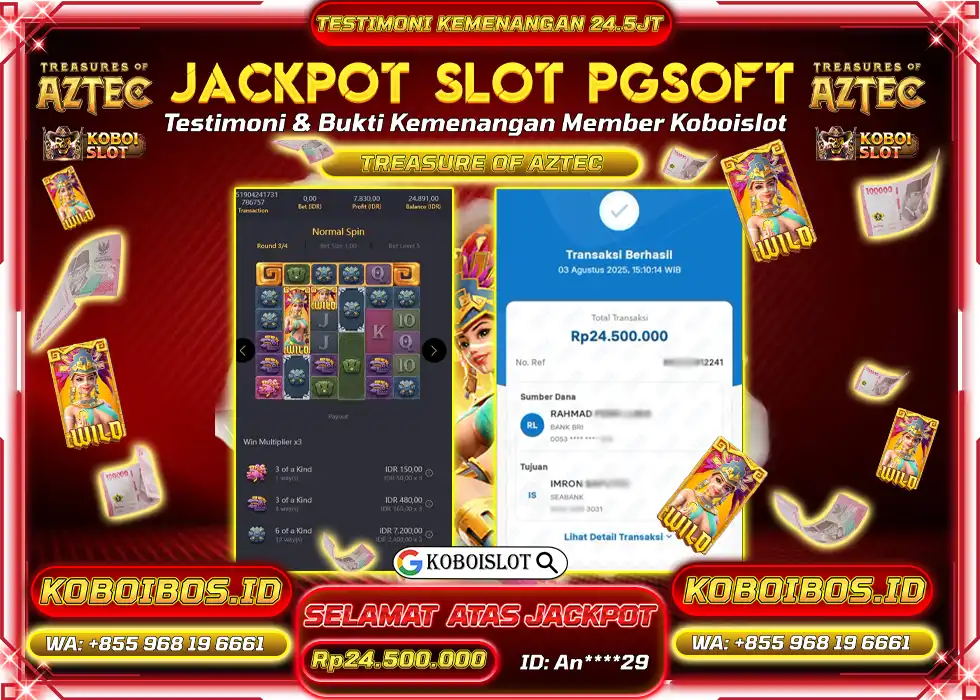 BUKTI KEMENANGAN SLOT GACOR TREASURE OF AZTEC Rp24.500.000,- LUNAS
